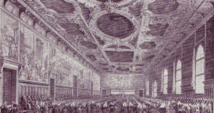 An engraving by Giambattista Brustolon showing the Great Council of Venice. Credit: Giambattista Brustolon, Creative Commons