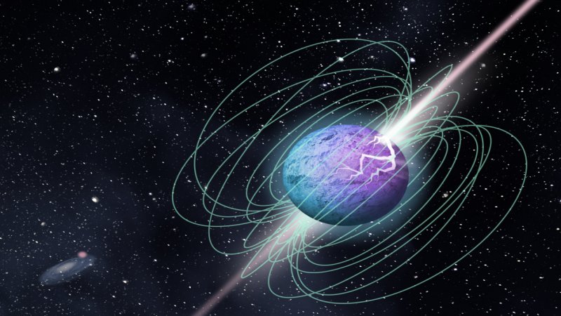 Artist's impression of a magnetar in outburst, showing complex magnetic field structureand beamed emission, here imagined as following a crust cracking episode. Credit: McGill University Graphic Design Team