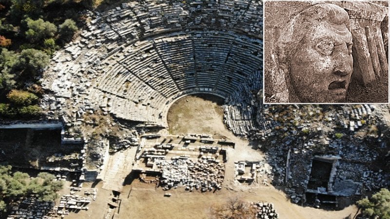 Carvings Of Mythological Masks Unearthed In Ancient Theater Of Stratonikeia
