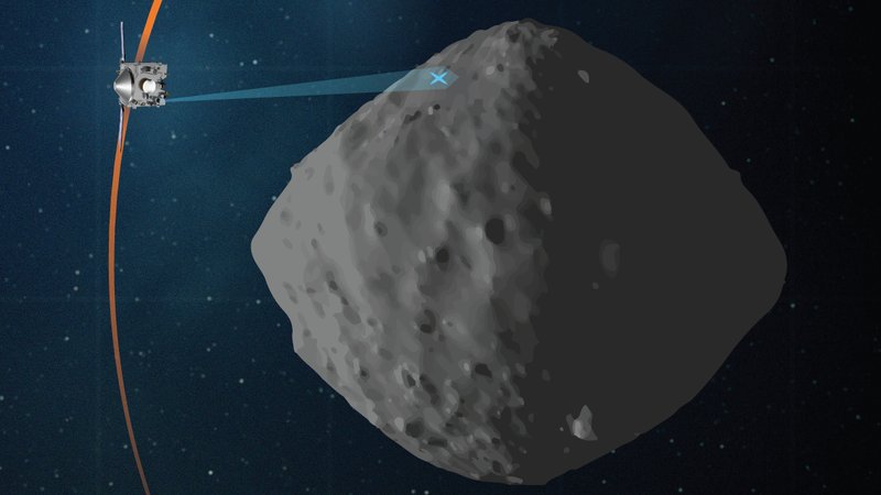 This artist's concept shows the planned flight path of NASA’s OSIRIS-REx spacecraft during its final flyby of asteroid Bennu, scheduled for April 7. Credits: University of Arizona