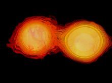 An image of two neutron stars colliding.