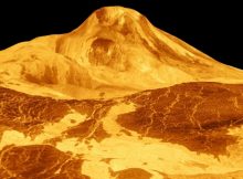 Maat Mons, a large volcano on Venus, is shown in this 1991 simulated-color radar image from NASA’s Magellan spacecraft mission. NASA/JPL