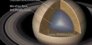 An illustration of Saturn and its "fuzzy" core. Credit: Caltech/R. Hurt (IPAC)