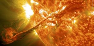 Image of the solar atmosphere showing a coronal mass ejection. Credit: NASA/GSFC/SDO