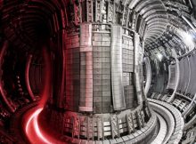 Nuclear fusion facility: JET interior with superimposed plasma. Credit: UKAEA