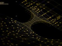 Enrico Rinaldi, research scientist in the University of Michigan Department of Physics, is using two simulation methods to solve quantum matrix models which can describe what the gravity of a black hole looks like. In this image, a pictorial representation of curved space time connects the two simulation methods. On the bottom, a deep learning method is represented by graphs of points (neural network), while the quantum circuit method on top is represented by lines, squares and circles (qubits and gates). The simulation methods merge with each side of the curved space time to represent the fact that gravity properties come out of the simulations. Rinaldi is based in Tokyo and hosted by the Theoretical Quantum Physics Laboratory at the Cluster for Pioneering Research at RIKEN, Wako. Credit: Enrico Rinaldi/U-M, RIKEN and A. Silvestri