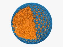 Wrapping an elastic ball (orange) in a layer of tiny robots (blue) allows researchers to program shape and behavior. Credit: Jack Binysh