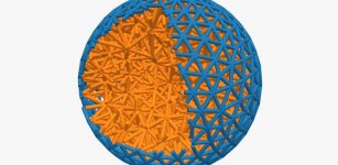 Wrapping an elastic ball (orange) in a layer of tiny robots (blue) allows researchers to program shape and behavior. Credit: Jack Binysh