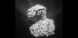 Comet 67P/Churyumov-Gerasimenko as seen by the European Space Agency's Rosetta spacecraft in March 2015. Comet 67P was the first comet ever known to emit molecular oxygen, a molecule rarely found throughout the universe because of its chemical reactivity and the difficulty in detecting it. Credit: ESA/Rosetta/NAVCAM