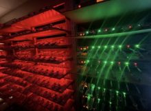 Hundreds of batteries sit on massive racks, blinking red and green, and are tested everyday inside Feng Lin's lab. The green and red lights mean the testing channels are working. Credit: Feng Lin.