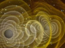 A visualization of a supercomputer simulation of merging black holes sending out gravitational waves. Credit: NASA/C. Henze