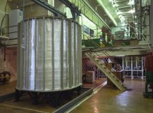 Located deep underground at the Baksan Neutrino Observatory in the Caucasus mountains in Russia, the completed two-zone gallium target, at left, contains an inner and outer tank of gallium, which is irradiated by an electron neutrino source. Credit: A. A. Shikhin