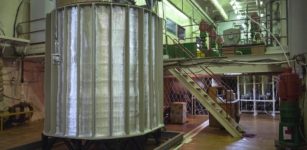 Located deep underground at the Baksan Neutrino Observatory in the Caucasus mountains in Russia, the completed two-zone gallium target, at left, contains an inner and outer tank of gallium, which is irradiated by an electron neutrino source. Credit: A. A. Shikhin