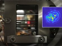 The ion trap used to levitate a single nanoparticle. Inset: optical interference between the particle and its mirror image. Credit: Quantum Interface Group, University of Innsbruck