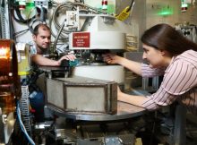 From left, ORNL's Matthew Frost and Leah Broussard used a neutron scattering instrument at the Spallation Neutron Source to search for a dark matter twin to the neutron. Credit: Genevieve Martin/ORNL, U.S. Dept. of Energy