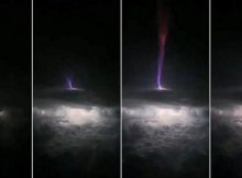 This image series, taken from a video, shows the formation of a gigantic jet over Oklahoma in May 2018. Credit: Chris Holmes