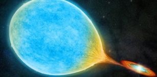 An artist’s illustration shows a white dwarf (right) circling a larger, sun-like star (left) in an ultra-short orbit, forming a “cataclysmic” binary system. Credits:Credit: M.Weiss/Center for Astrophysics | Harvard & Smithsonian