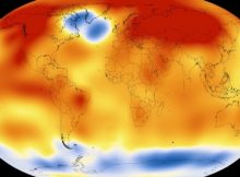 During the past century, the global surface temperature has been increasing, except a swath of region in the subpolar North Atlantic that is overall cooling, referred as “warming hole”. Credit: NASA
