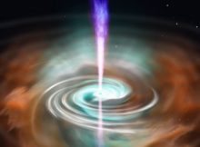 An artist's impression of a gamma-ray burst powered by a neutron star. Credit: Nuria Jordana-Mitjans