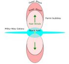 Fast winds flowing out from the Galactic center creates a forward shock and a reverse shock. The latter forms the outline of the Fermi bubbles. Credit: Tokyo Metropolitan University