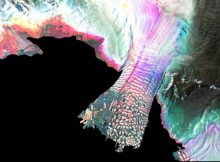 Sentinel-1 image composite depicting Land Glacier and its sea-ice encased ice tongue, West Antarctica Credit: Copernicus EU/ESA, processed by Dr Frazer Christie, Scott Polar Research Institute, University of Cambridge.