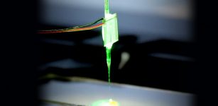 Using a glass needle made to oscillate with the assistance of ultrasound, liquids can be manipulated and particles can be trapped. Credit: ETH Zurich