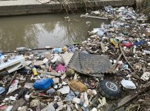 Plastic waste in a creek bed at Fairmount Park in Riverside, Calif. David Danelski/UCR