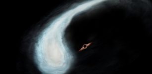 Artist's Impression of the “Tadpole” Molecular Cloud and the black hole at the gravitational center of its orbit. Credit: Keio University