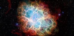 Image of the Crab Nebula, a remnant of a supernova explosion. Scientists are studying the extreme environments in supernovae to understand where the heavy elements came from. (Image by the National Aeronautics and Space Administration.