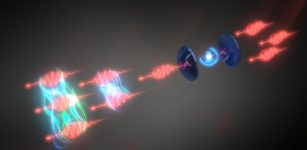 Artist's impression of how photons bound together after interaction with artificial atom. Image credit: The University of Basel