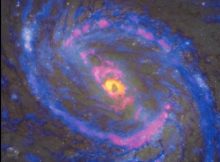 Spiral Galaxy Messier 77 (NGC 1068) As Seen By ALMA And The Hubble Space Telescope