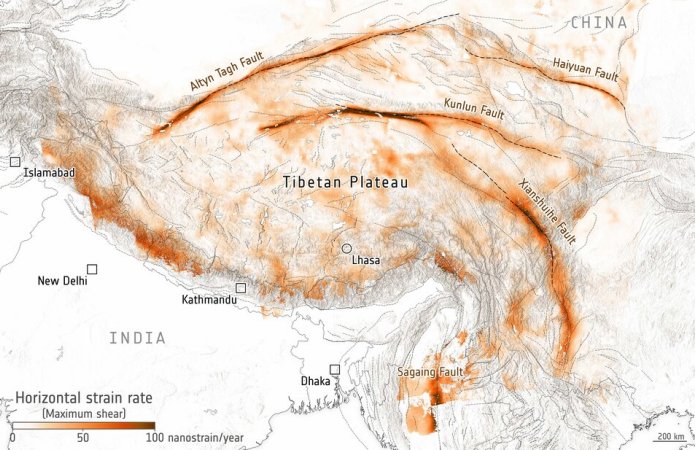 New Satellite View Of Tibet’s Tectonic Clash